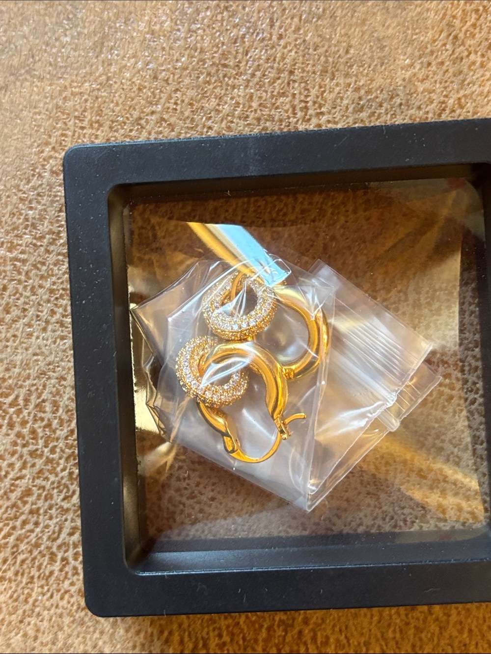 Gold Hoop Earrings with Pavé Crystal Accent